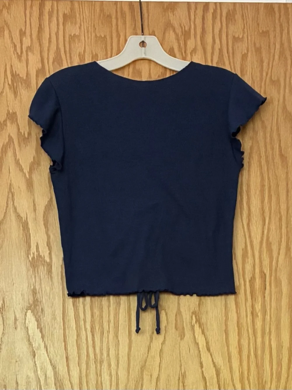 Antistar Blue Ruched V-Neck Crop Top - Picture 2 of 6